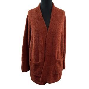 Max Studio Brown Teddy Cardigan Sweater Shawl Collar Open Front Size Medium NEW